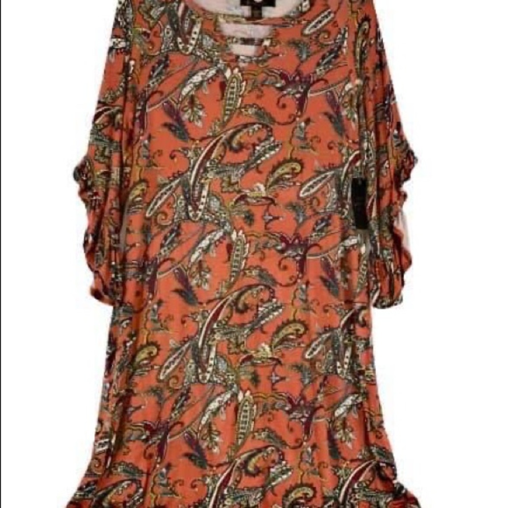 Goddess Orange paisley ruffle sleeve soft dress L